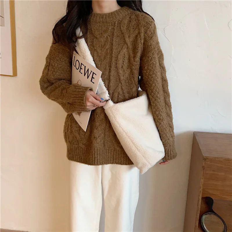 Winter Lamb Faux Fur Shoulder Bag Soft Plush Messenger Bag