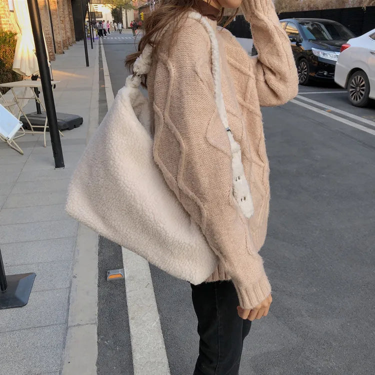 Winter Lamb Faux Fur Ladies Shoulder Bag Soft Plush Women Messenger Bags