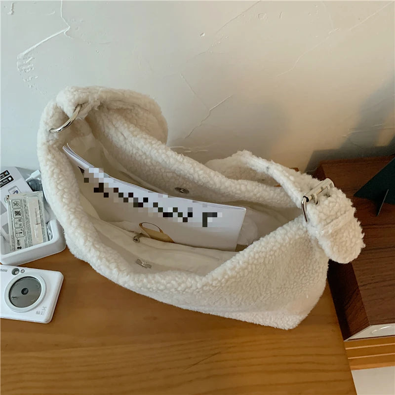 Lamb Faux Fur Shoulder Bag Soft Plush Women Messenger Bags