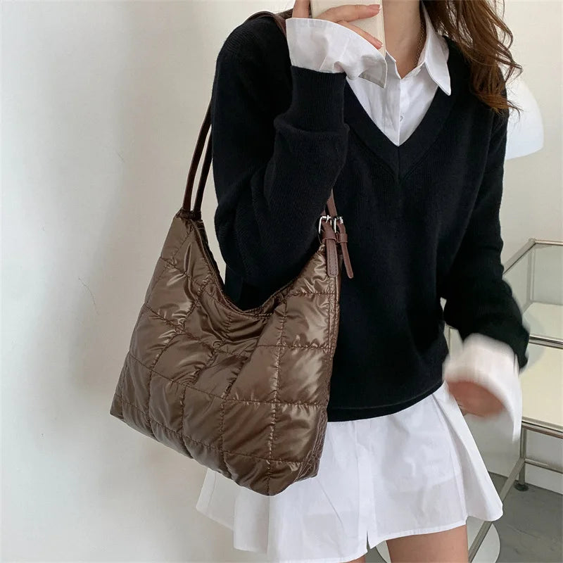Winter Cotton Women's Shoulder Bag Large Capacity Casual Tote Bags Soft Handbags