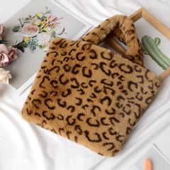 Winter Faux Fur Leopard Handbag Plush Messenger Bag Soft Warm Fur Bag Female Tra