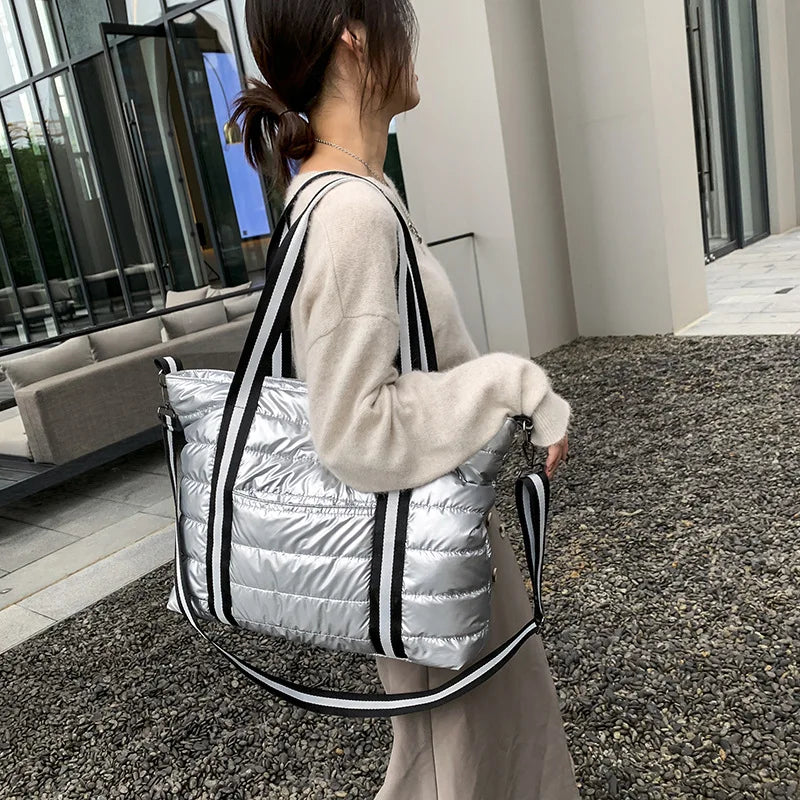 Winter Nylon Women Handbags Large Capacity Casual Quilted Lattice Shoulder Bags