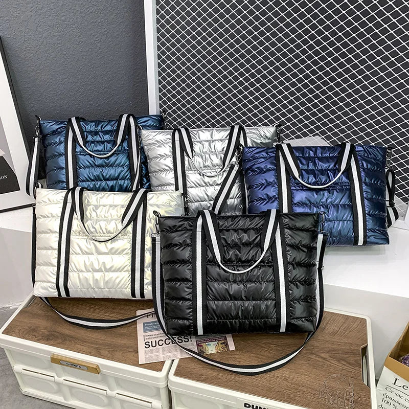 Winter Nylon Women Handbags Large Capacity Casual Quilted Lattice Shoulder Bags