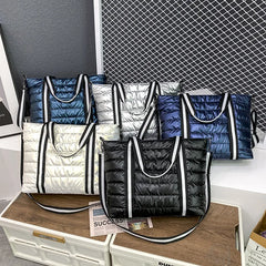 Winter Nylon Women Handbags Large Capacity Casual Quilted Lattice Shoulder Bags