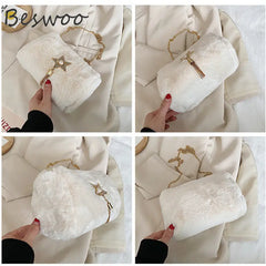 Winter Plush Women's Crossbody Bag Faux Fur Purses Casual Square Bag
