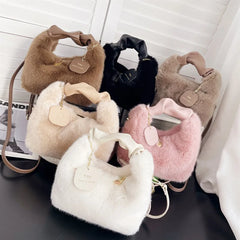 Winter Soft Faux Fur Women Bags Handle Lady HandBag Warm Plush Wrist Bags