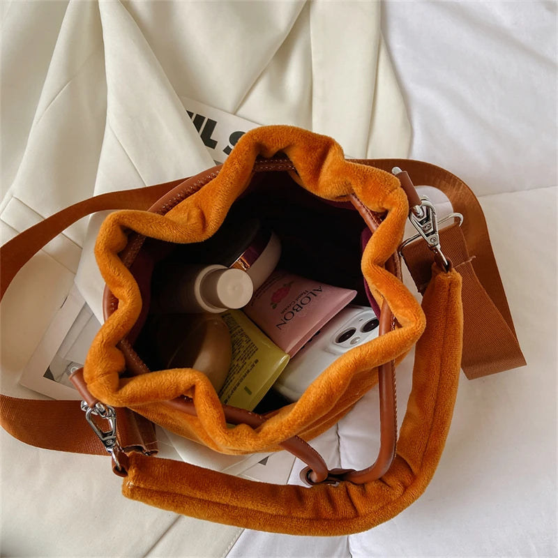 Velvet Winter Bucket Bag Crossbody Shoulder Satchel Lady Bag