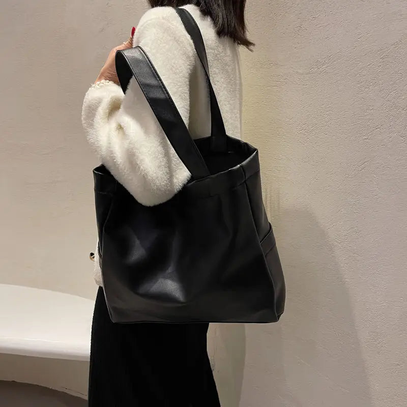 Winter Vintage Brown Shoulder Bag Women Textured PU Leather Underarm Tote