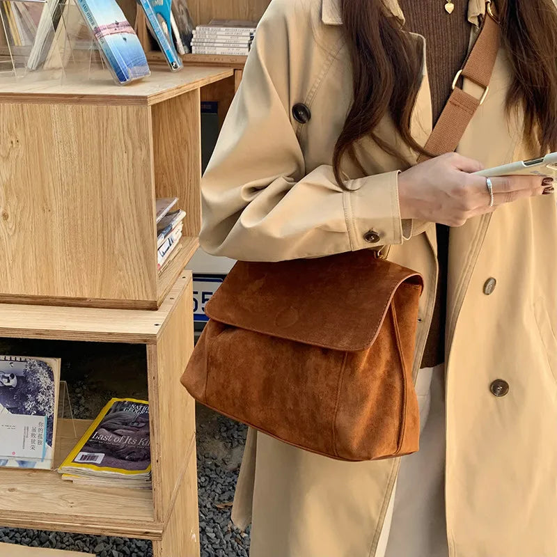 Winter Vintage Casual Women's Shoulder Bag Faux Suede Ladie