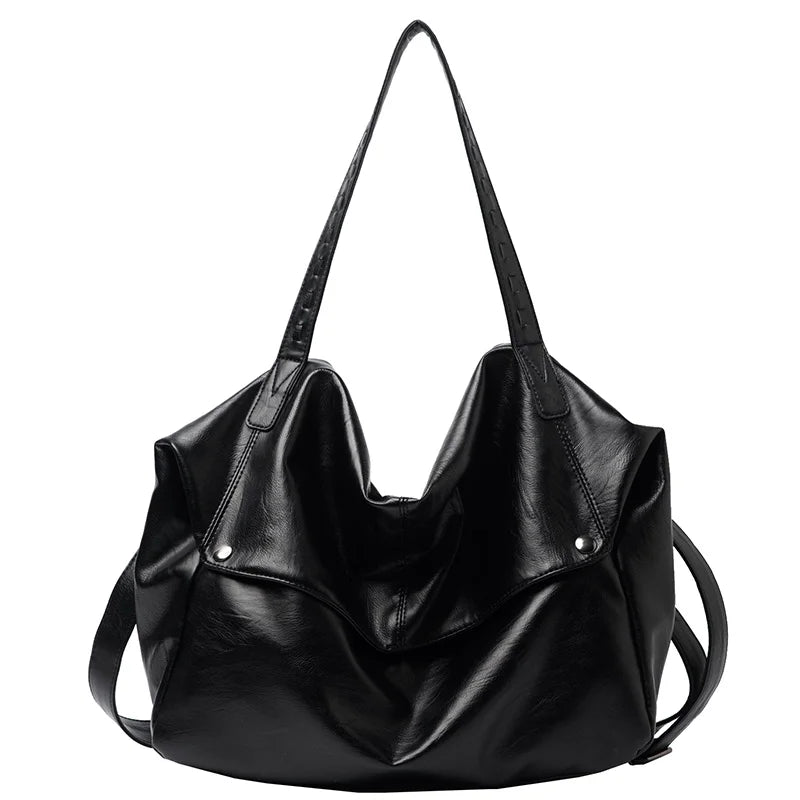 Winter Vintage PU Leather Women's Shoulder Handbags Solid Large Hobo Bags