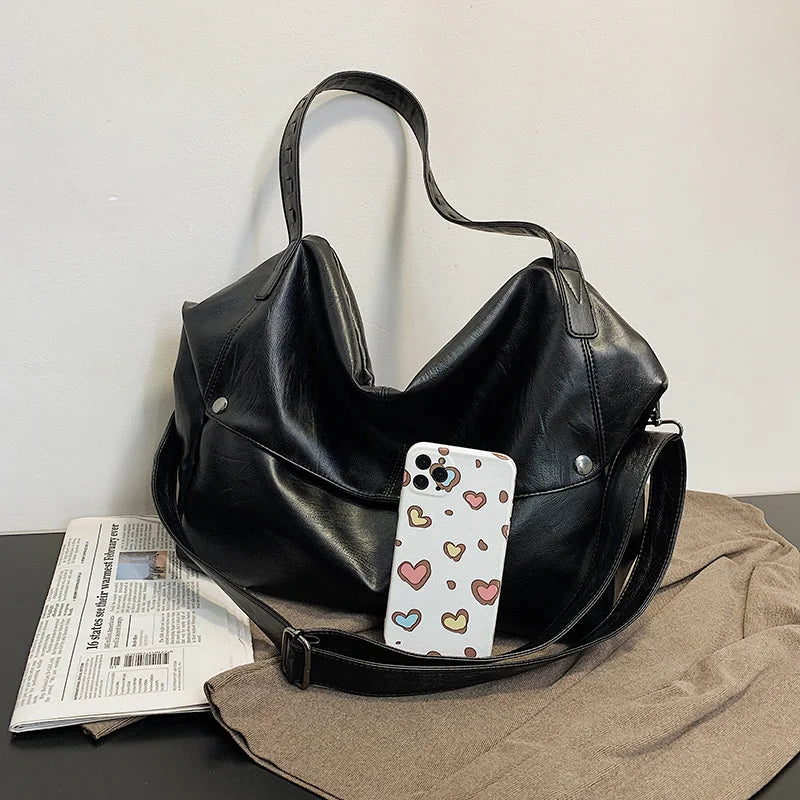 Winter Vintage PU Leather Women's Shoulder Handbags Solid Large Hobo Bags