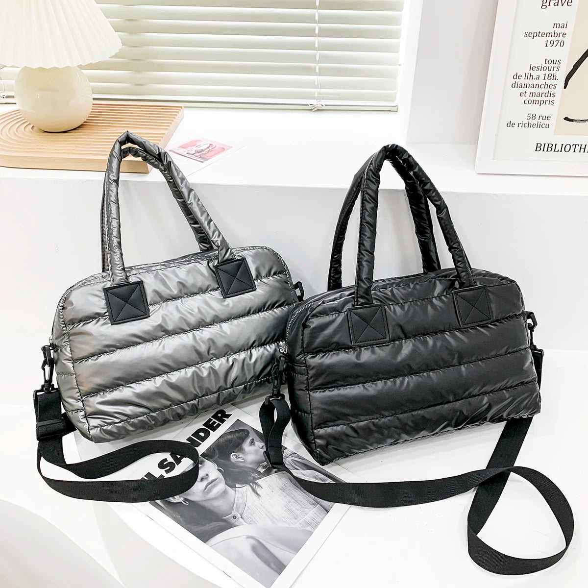Winter Warm Down Satchel Space Women's Shoulder Bag Nylon Quilted