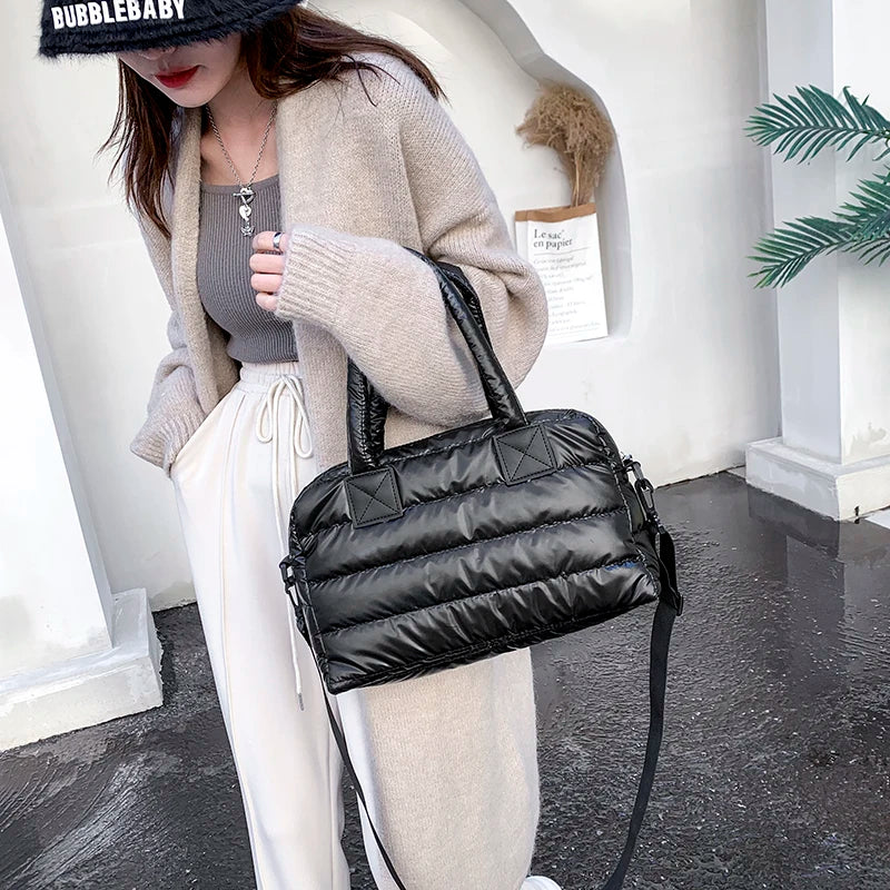 Winter Warm Down Satchel Space Women's Shoulder Bag Nylon Quilted