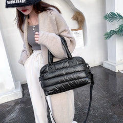 Winter Warm Down Satchel Space Women's Shoulder Bag Nylon Quilted