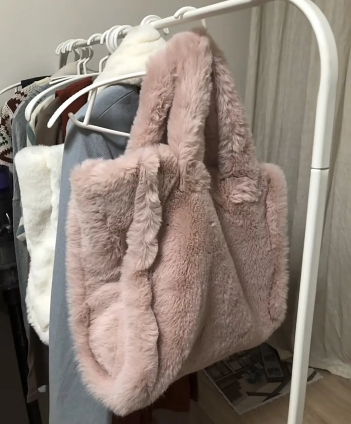 Winter Women Shoulder Fur Bag Handbag Tote Large Capacity