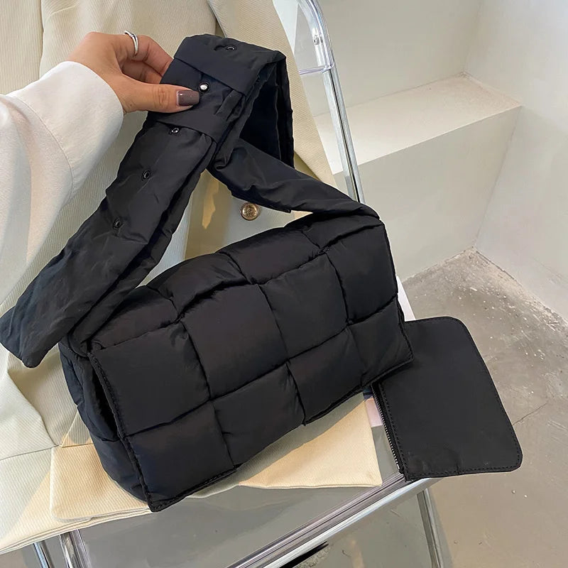 Winter Woven Cotton Crossbody Bag for Women Down Padded Shoulder Bags