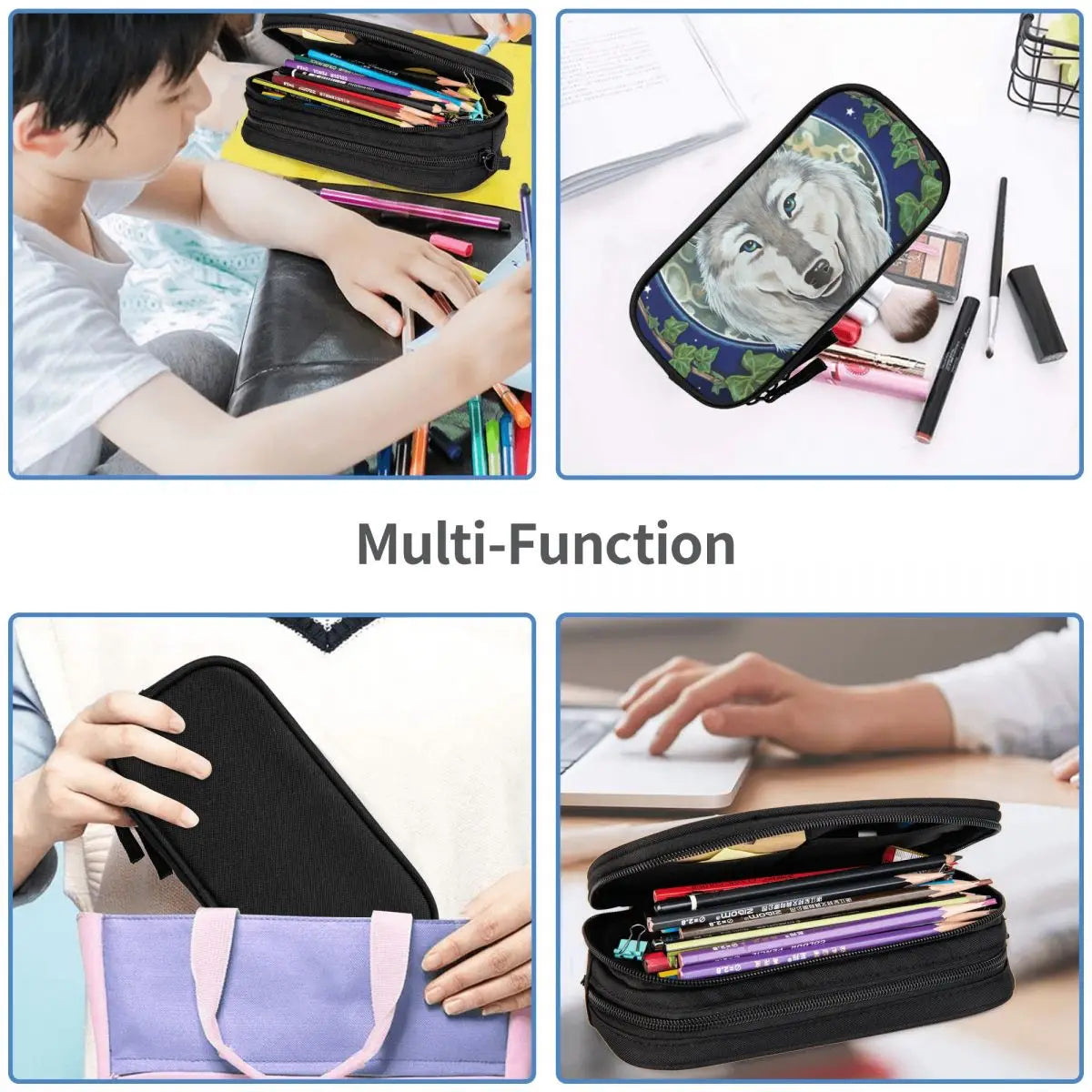 Wolf Pen Box Student School Anime Zipper Pen Bag Child Stationery Bag