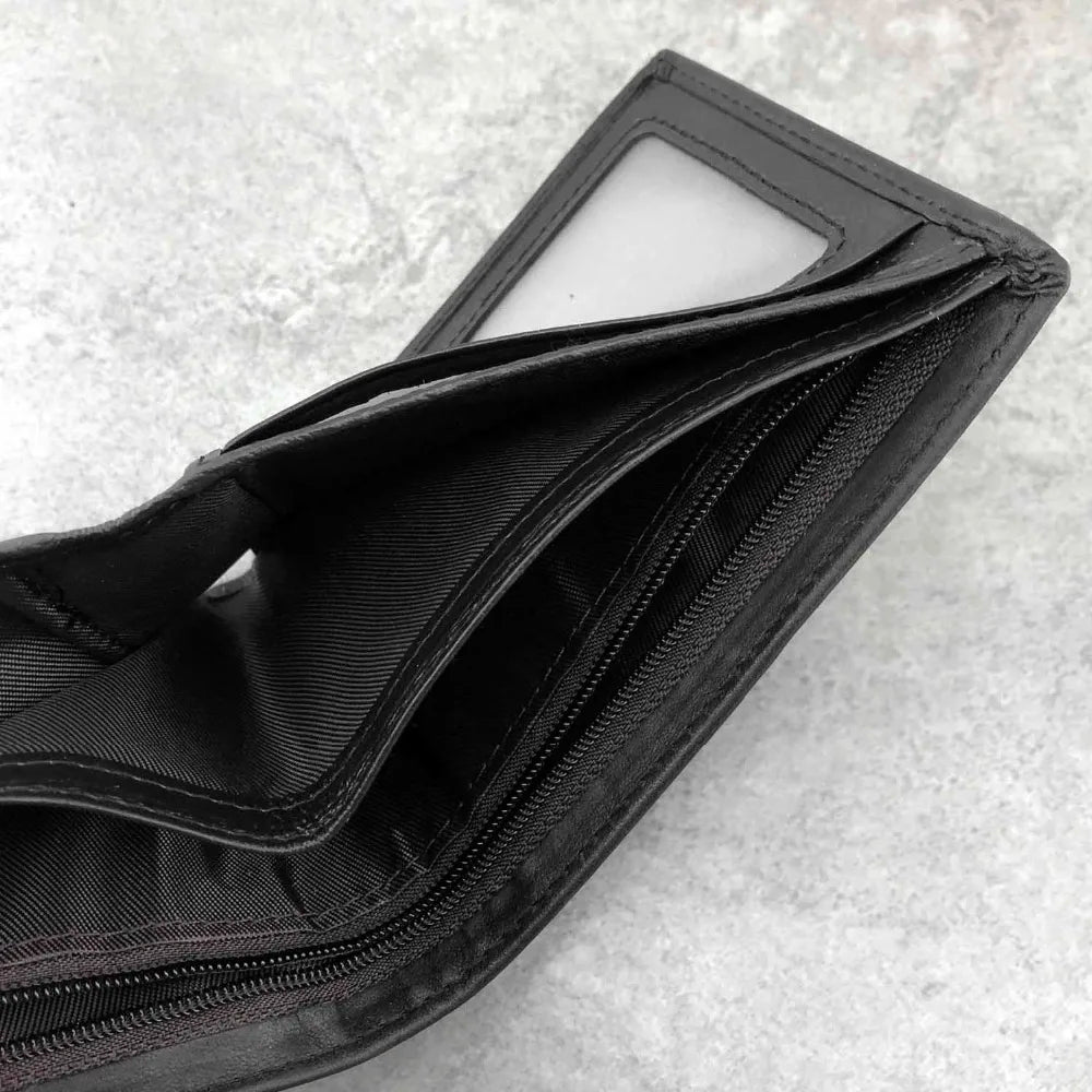 Wolf Leather Mens Bi-Fold Wallet w/ Biker Chain