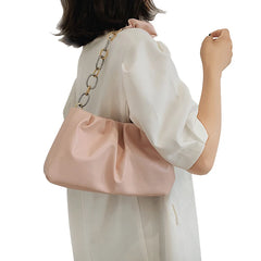 Vintage Leather Shoulder Bag with Chain Handle