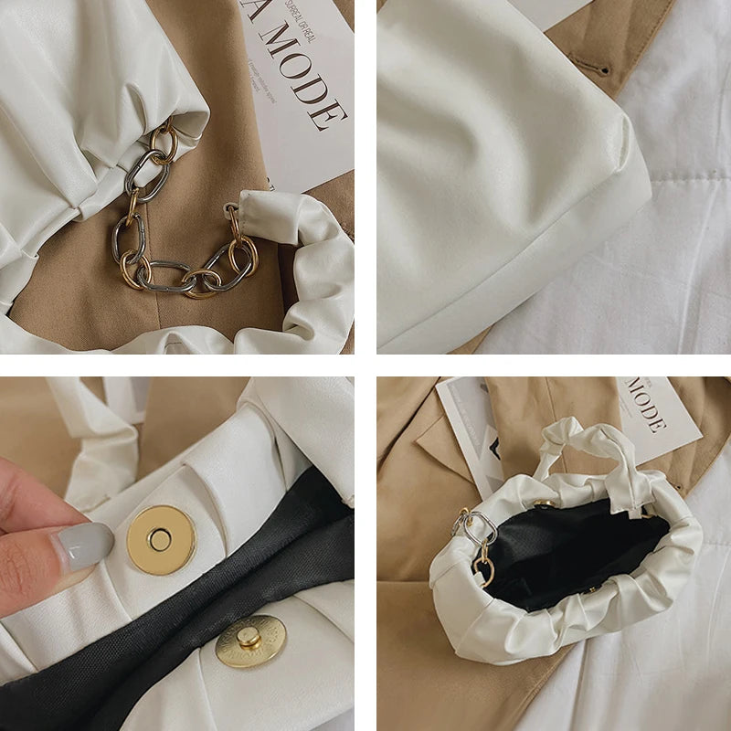 Vintage Leather Shoulder Bag with Chain Handle
