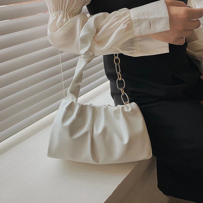 Vintage Leather Shoulder Bag with Chain Handle