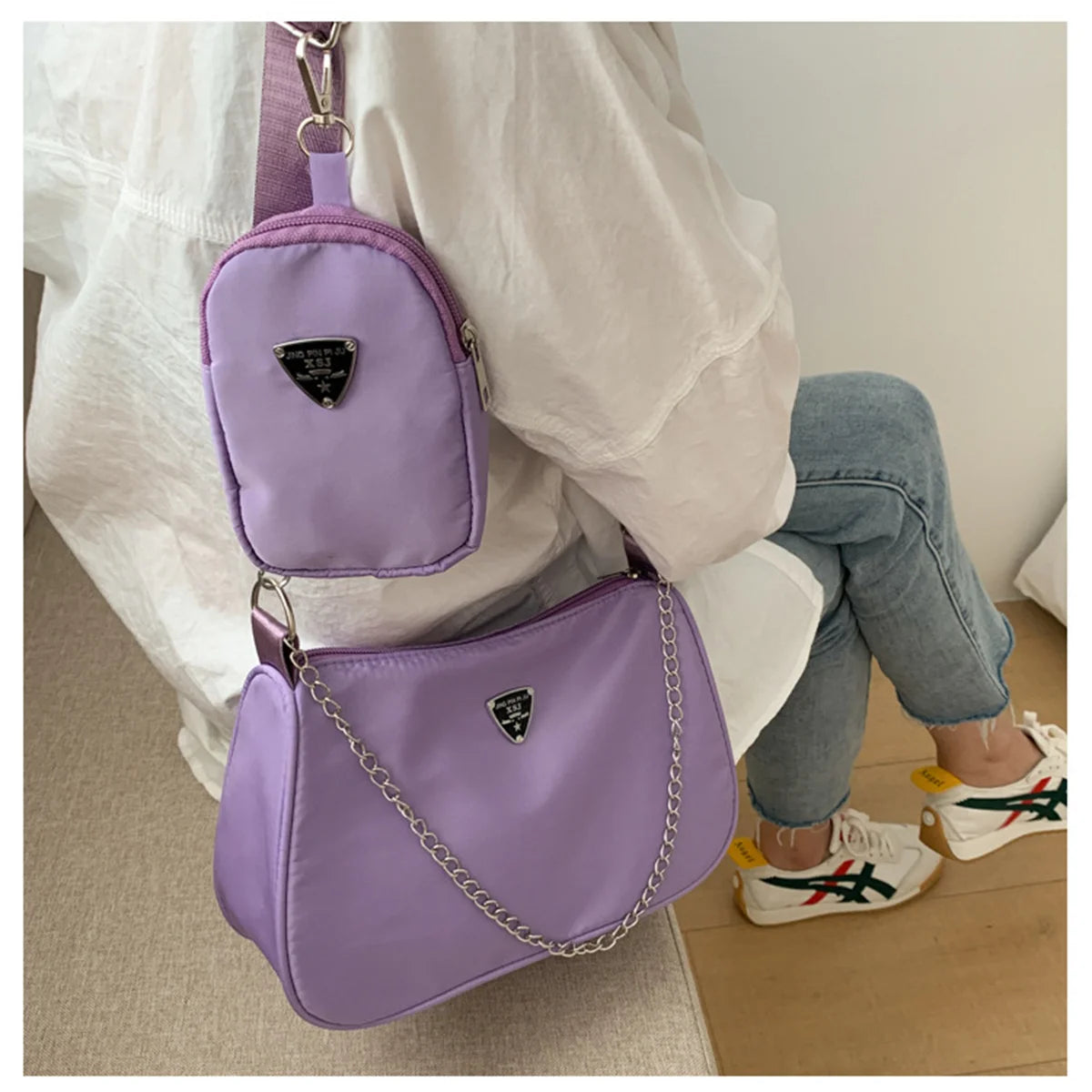 Solid Colors Metal Chain Small Wallets Shoulder Crossbody Bags
