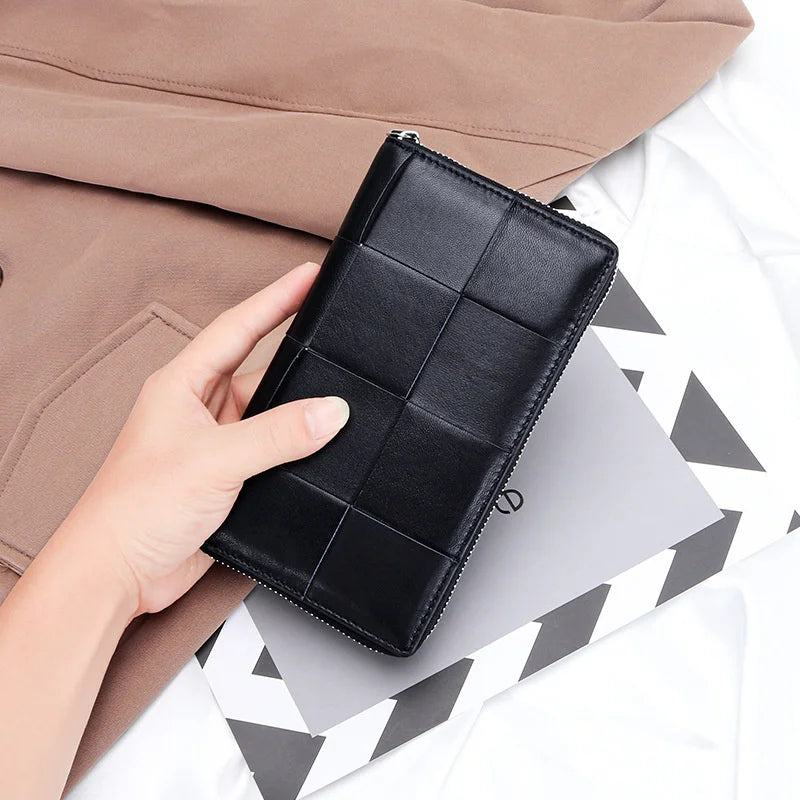 Woven Sheepskin Clutch Wallet Women's Purse Phone Bag Handbag