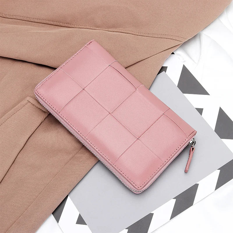 Woven Sheepskin Clutch Wallet Women's Purse Phone Bag Handbag