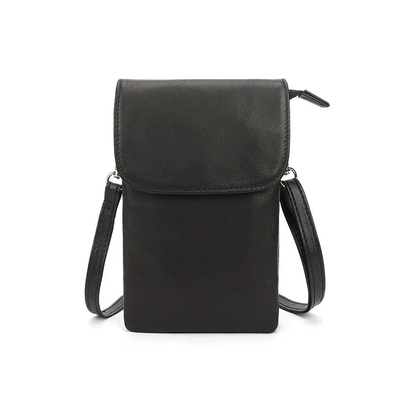Woman Leather Crossbody Messenger Bag Mini Mobile Phone Pocket