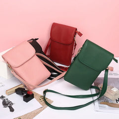 Woman Leather Crossbody Messenger Bag Mini Mobile Phone Pocket