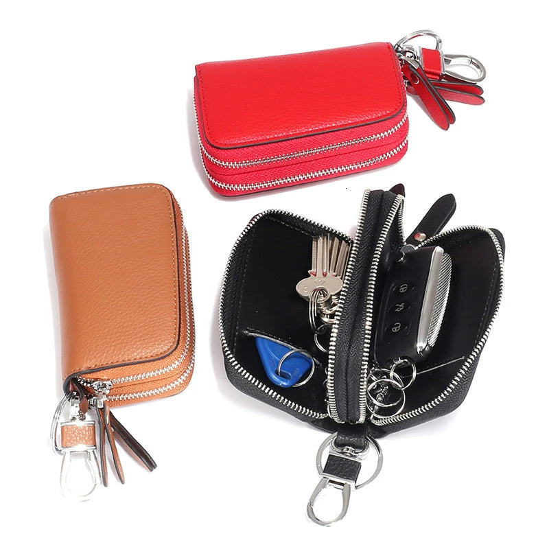 Woman Key Holder Double Zipper Keychain Case Key Pouch