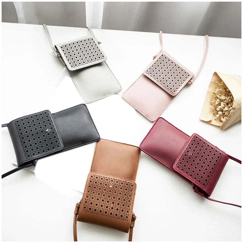 Women Shoulder Bag Clutch Hollow Out Ladies Touch Screen Phone Crossbody