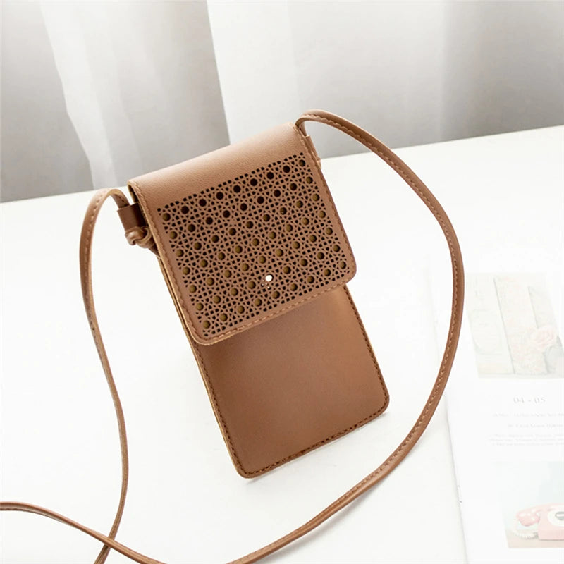 Women Shoulder Bag Clutch Hollow Out Ladies Touch Screen Phone Crossbody