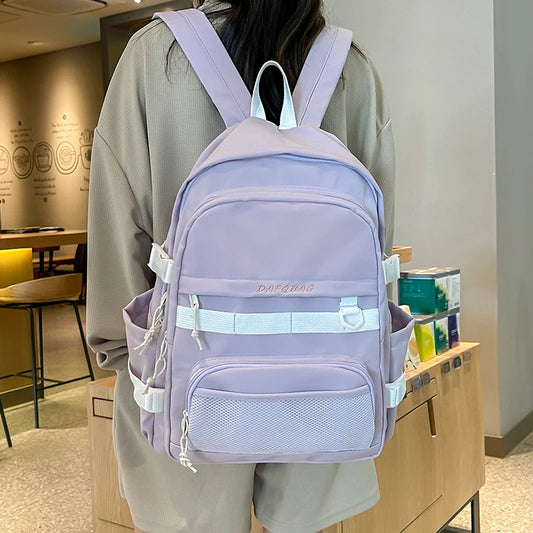 Woman Student Campus School Bag Backpack Solid Laptop Bag