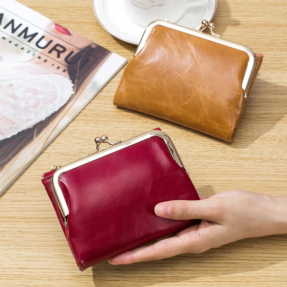 Cow Leather Short Wallet Women Mental Wallet Zero Wallet Storage Bag For Girl