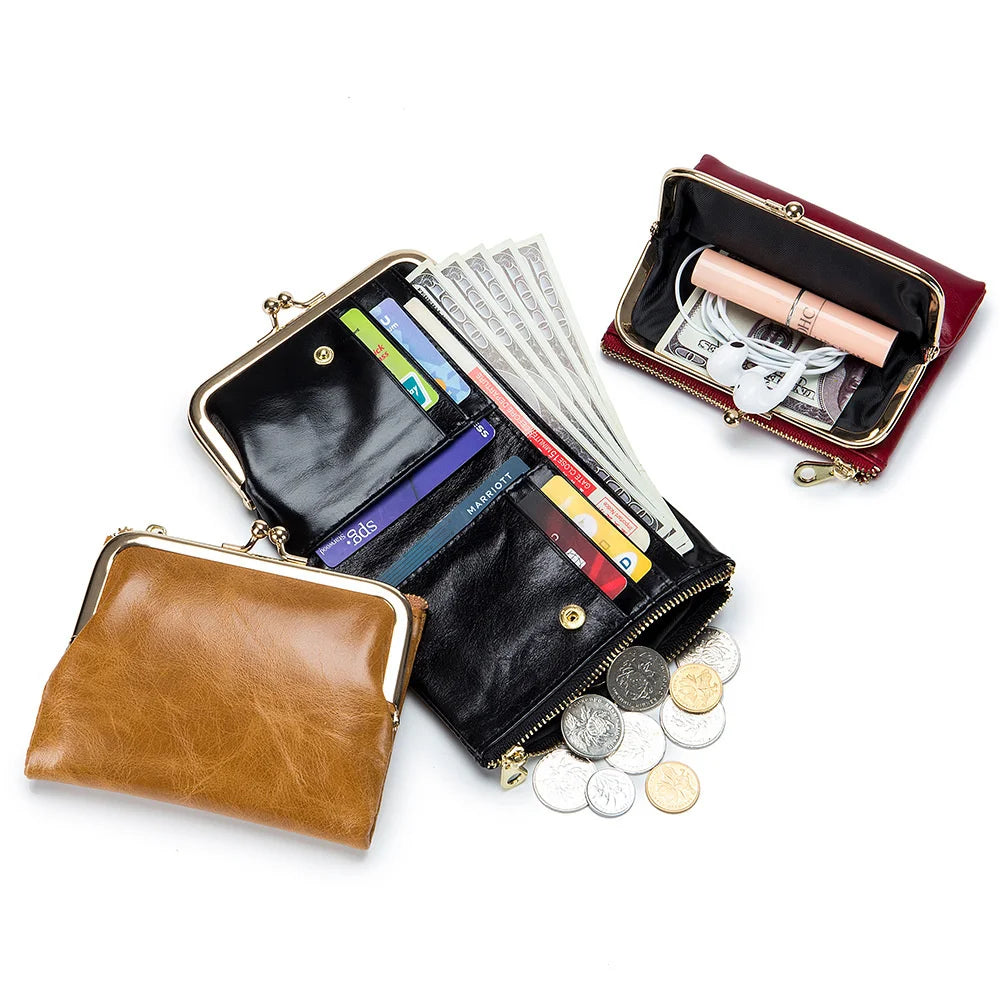 Cow Leather Short Wallet Women Mental Wallet Zero Wallet Storage Bag For Girl