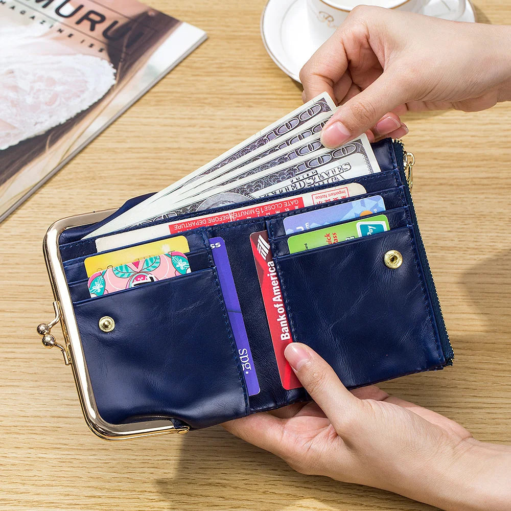 Cow Leather Short Wallet Women Mental Wallet Zero Wallet Storage Bag For Girl