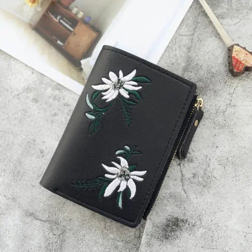 Women's Fashion Wallet PU Leather Print Flower Clutch Short Purse