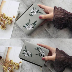 Women's Fashion Wallet PU Leather Print Flower Clutch Short Purse