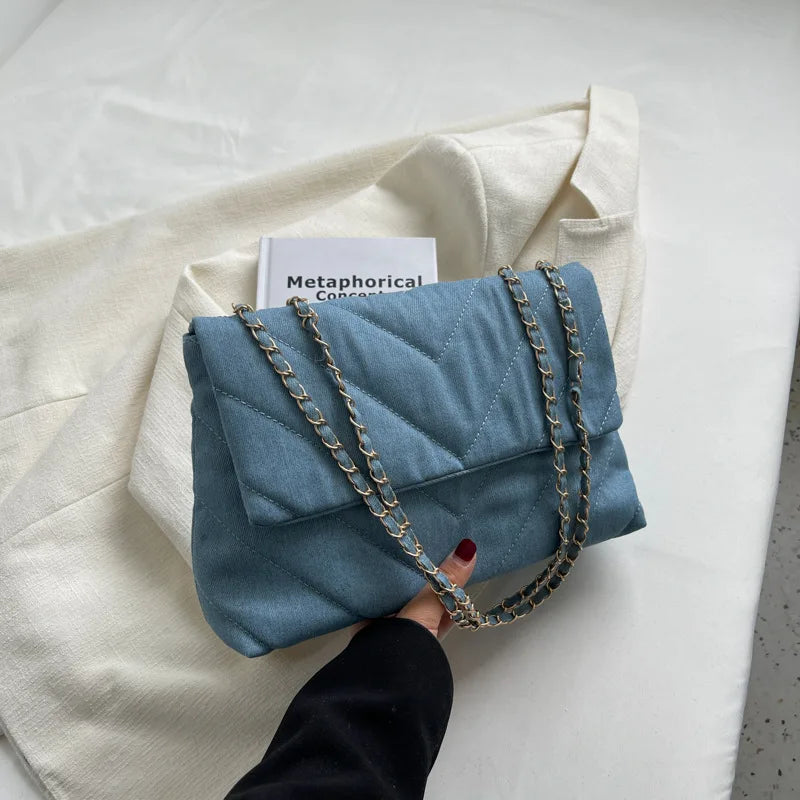 Women Denim Stripe Messenger Bag Casual Shoulder Handbag