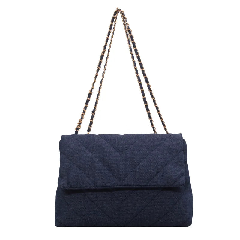 Women Denim Stripe Messenger Bag Casual Shoulder Handbag