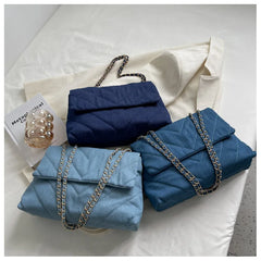 Women Denim Stripe Messenger Bag Casual Shoulder Handbag