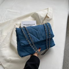 Women Denim Stripe Messenger Bag Casual Shoulder Handbag