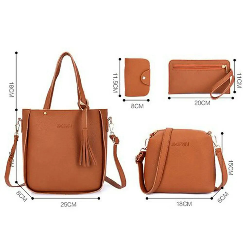 Women 4pcs PU Leather Shoulder Bag Set