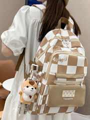 Women Backpack Checkerboard Laptop Nylon Large Capacity Stylish School Bag