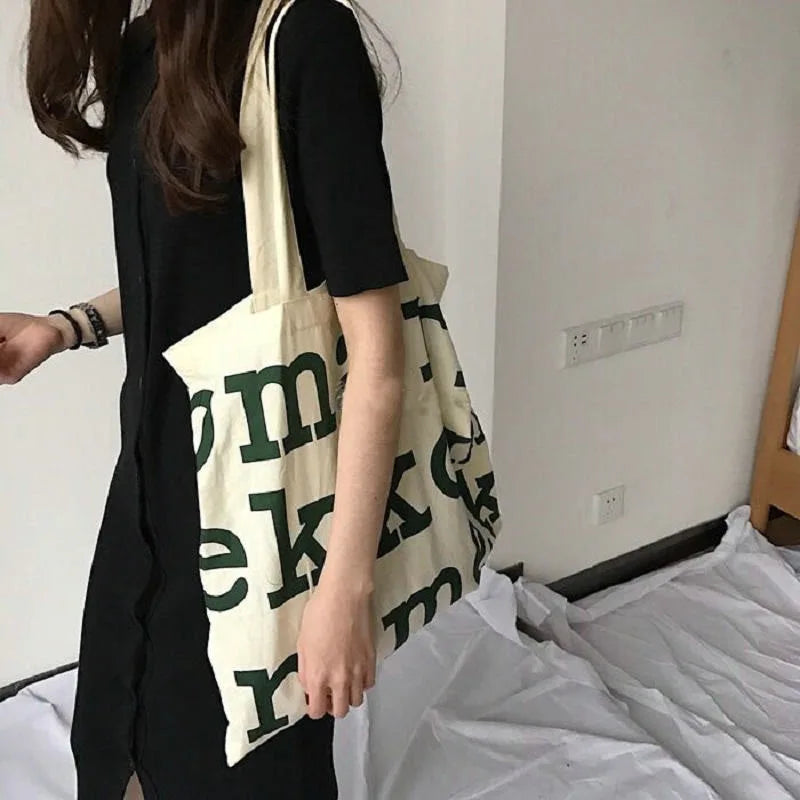Women Alphabet Canvas Shoulder Bags Female Casual Tote Handbags