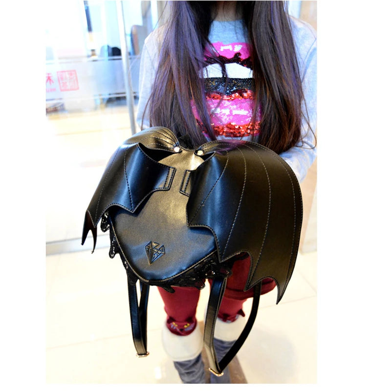 Women Backpack Bat Wing Backpacks Punk School Bag For Girls