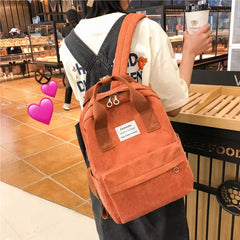 Women Corduroy Backpack Casual Rucksack for Teenage Girls