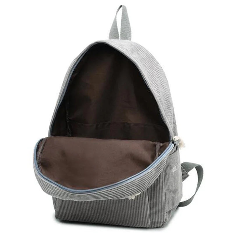 Corduroy School Backpacks For Teenage Girls Striped Rucksack
