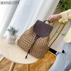 Women Straw Backpack Summer Beach Lady Weave Pack